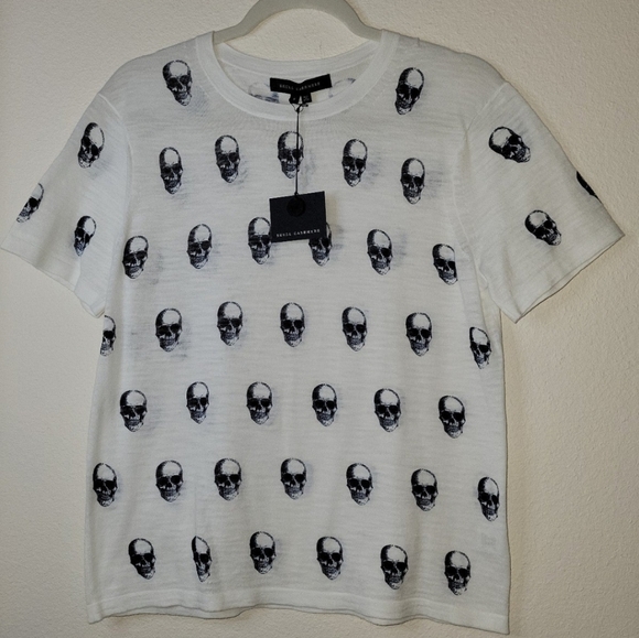 SKULL CASHMERE SUSIE TOP, Cotton, Skull Tee, White/Navy, Small, NWT - Picture 11 of 13